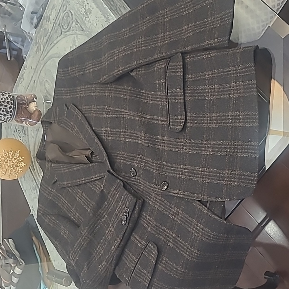 TOMMY HILFIGER MEN'S CHECKERED 100% WOOL THICK Coat 46R like new
